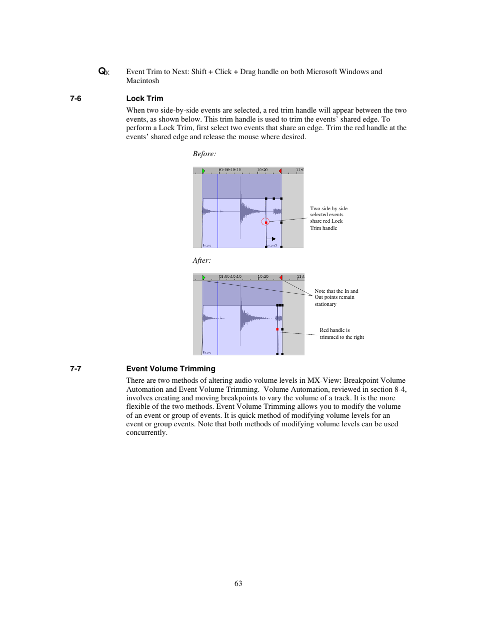 Lock trim, Event volume trimming | Teac MX-View Version 1.0b1 User Manual | Page 63 / 92