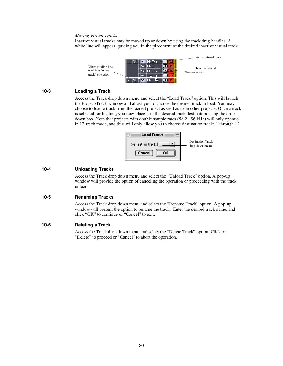 Loading a track, Unloading tracks, Renaming tracks | Deleting a track | Teac MX-View Version 1.0b1 User Manual | Page 80 / 92