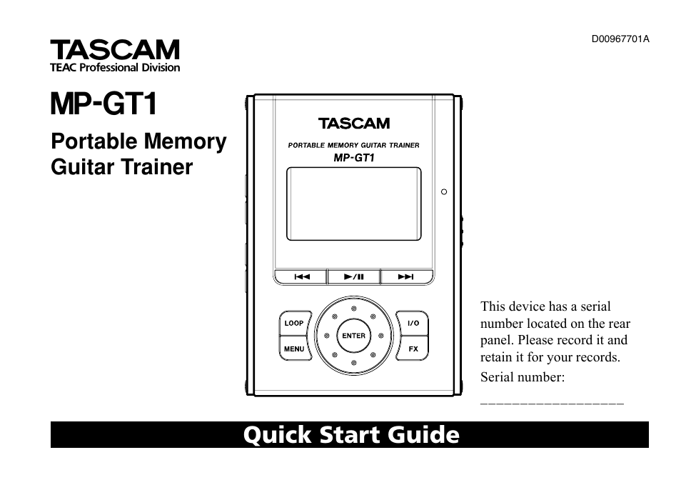 Teac MP-GT1 Quick Start User Manual | 16 pages