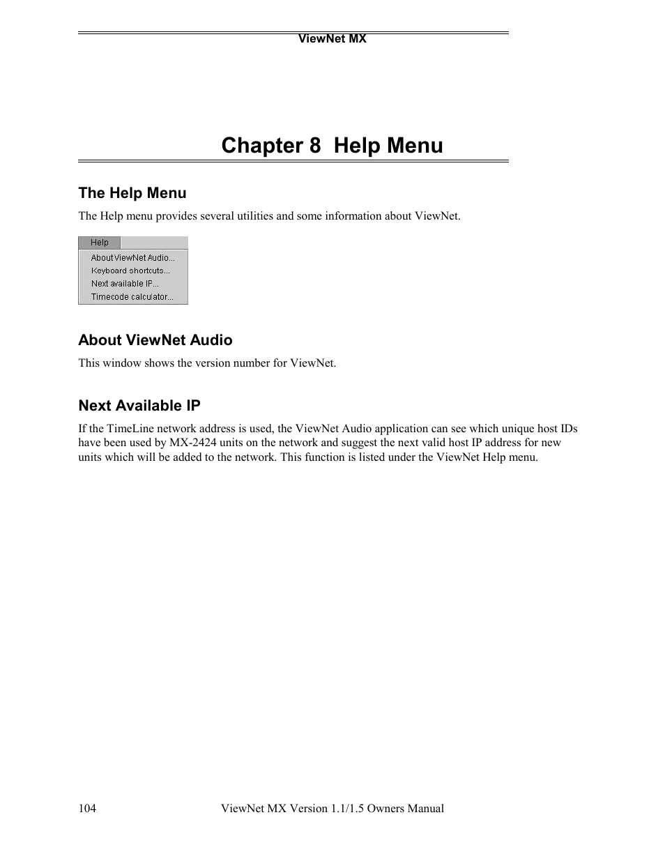 Chapter 8 help menu | Teac MX-2424 v1.15 User Manual | Page 104 / 121