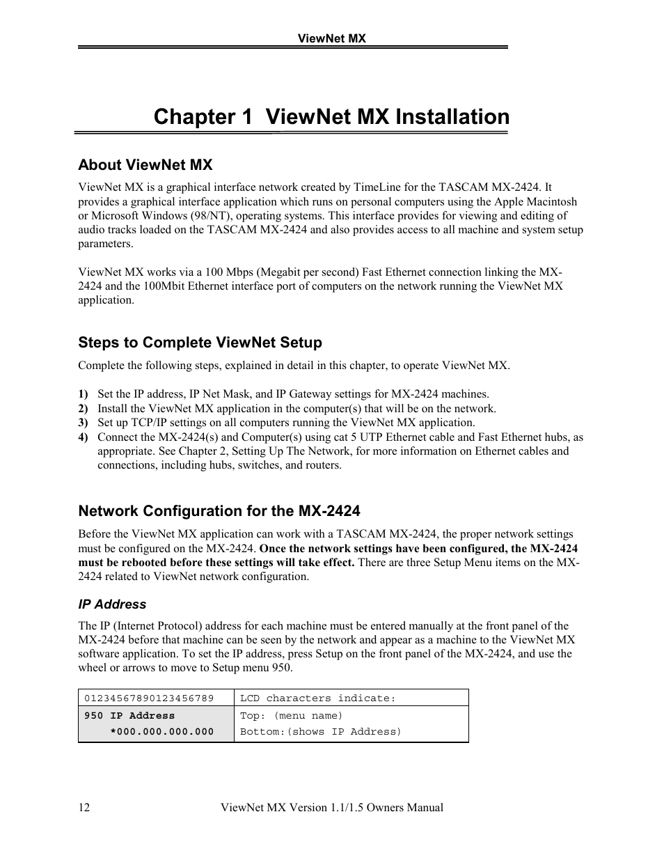 Chapter 1 viewnet mx installation | Teac MX-2424 v1.15 User Manual | Page 12 / 121