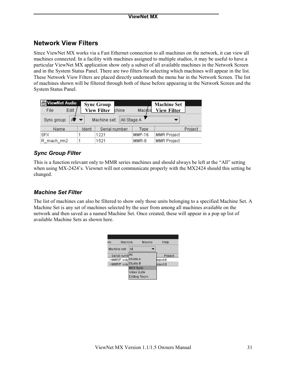 Network view filters | Teac MX-2424 v1.15 User Manual | Page 31 / 121