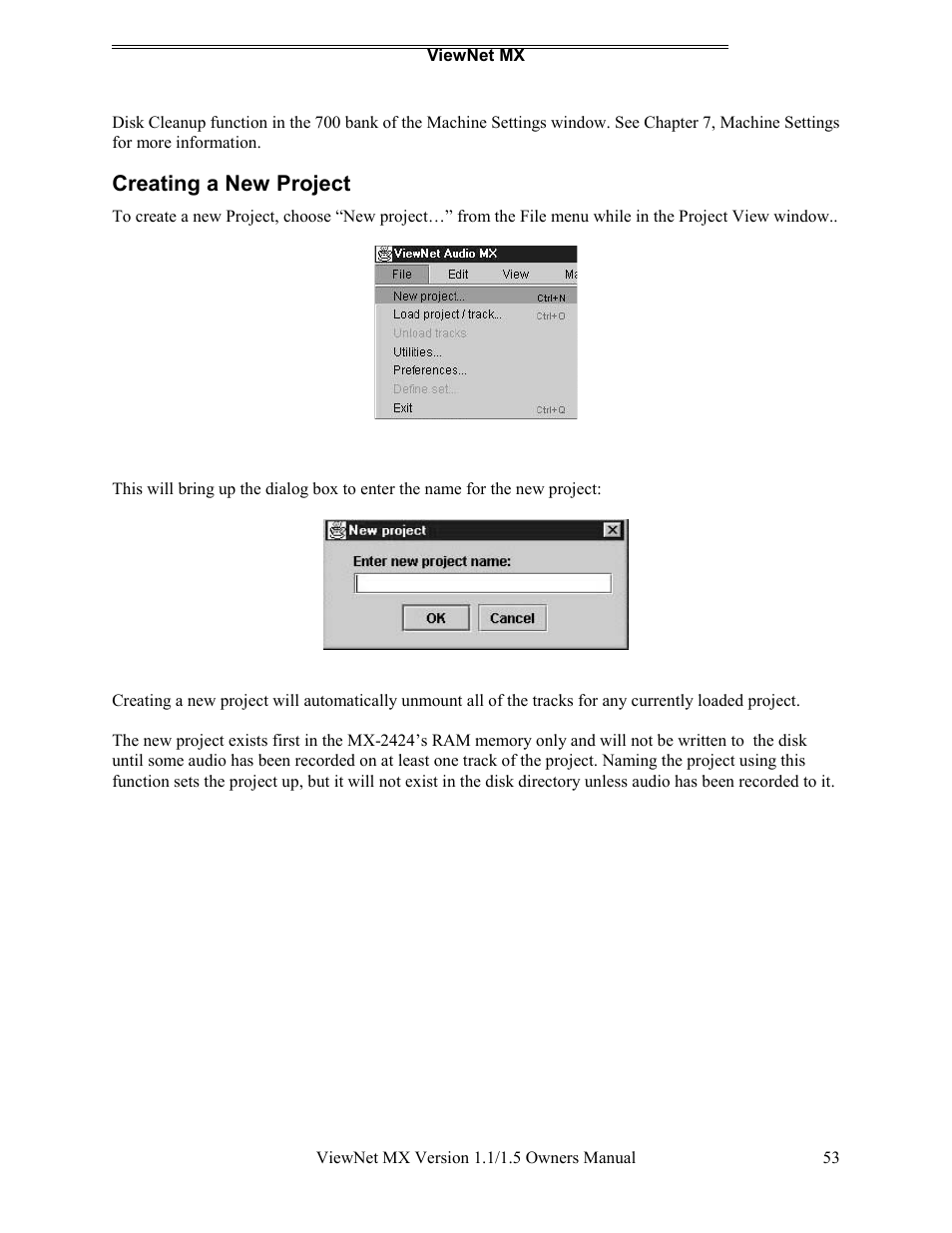 Creating a new project | Teac MX-2424 v1.15 User Manual | Page 53 / 121