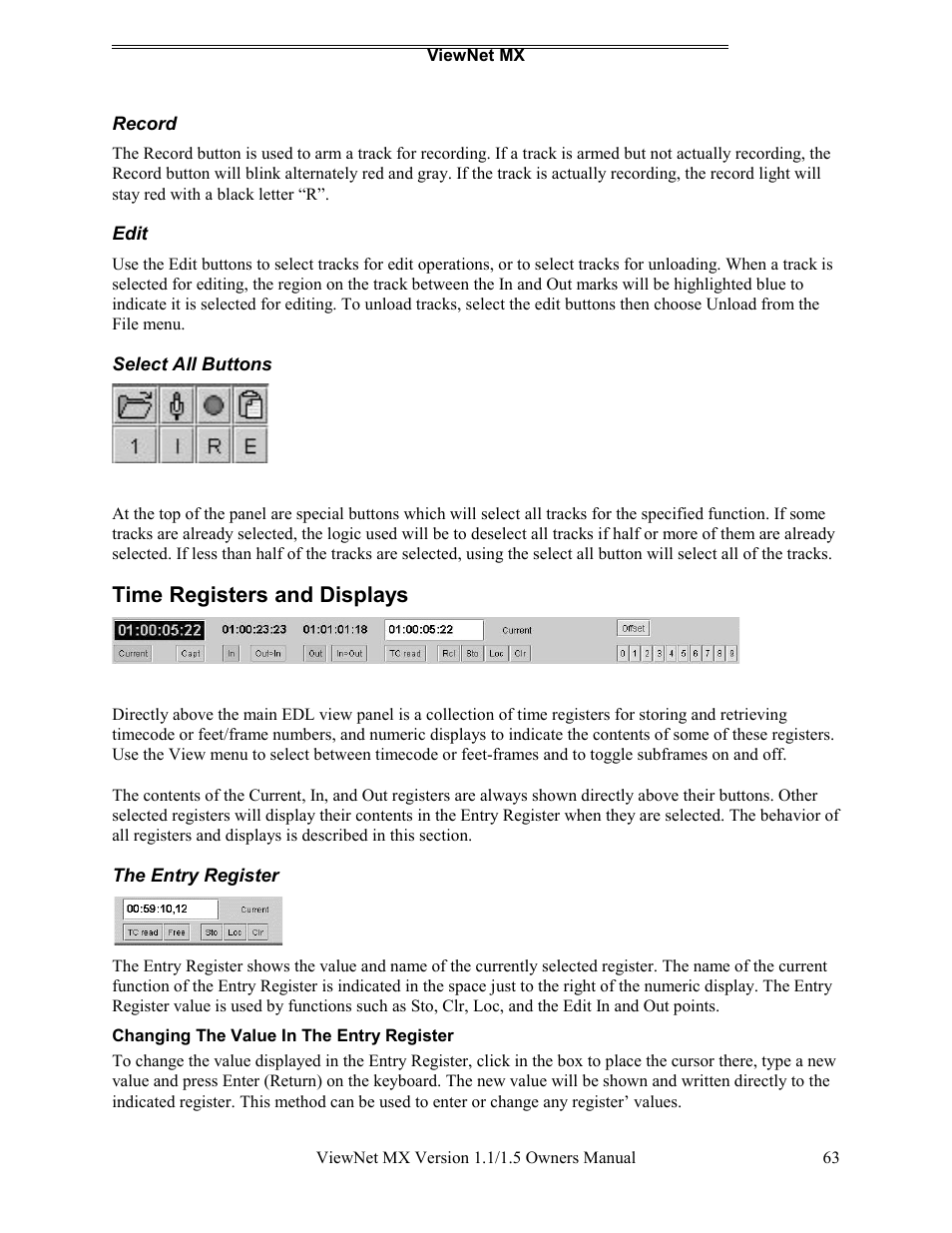 Time registers and displays | Teac MX-2424 v1.15 User Manual | Page 63 / 121