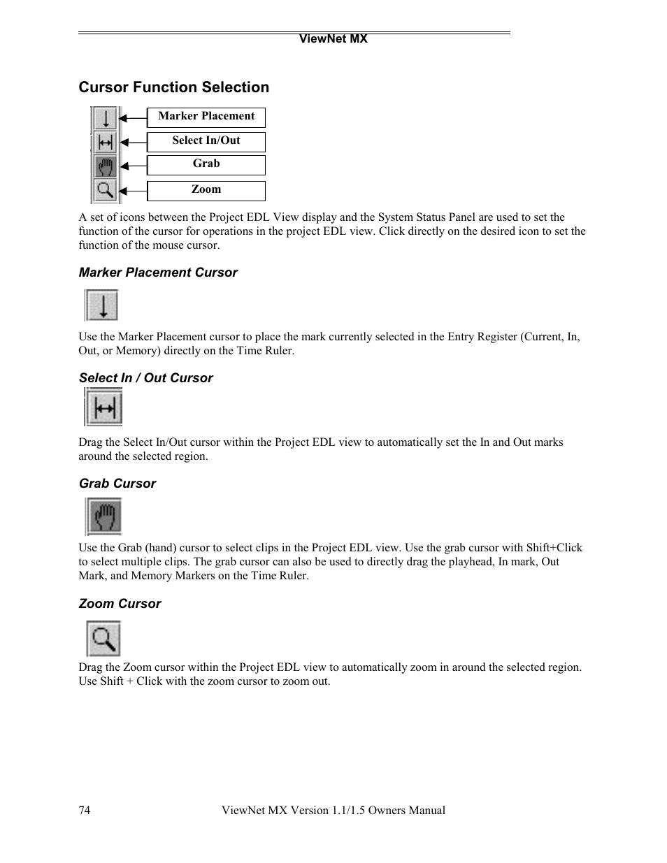 Cursor function selection | Teac MX-2424 v1.15 User Manual | Page 74 / 121