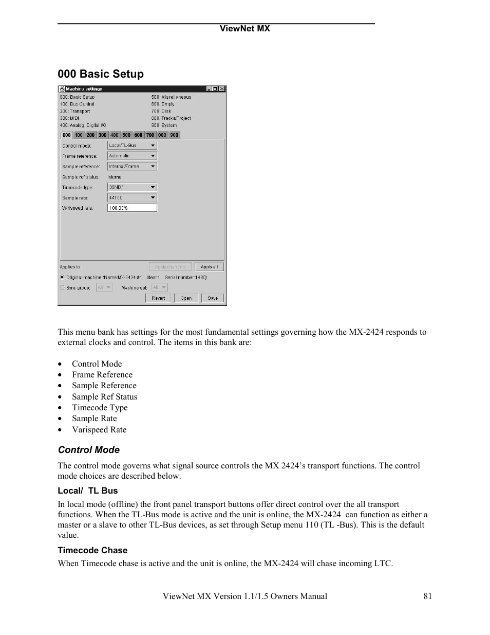 000 basic setup | Teac MX-2424 v1.15 User Manual | Page 81 / 121