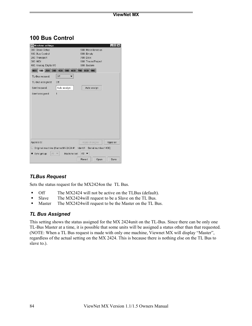100 bus control | Teac MX-2424 v1.15 User Manual | Page 84 / 121