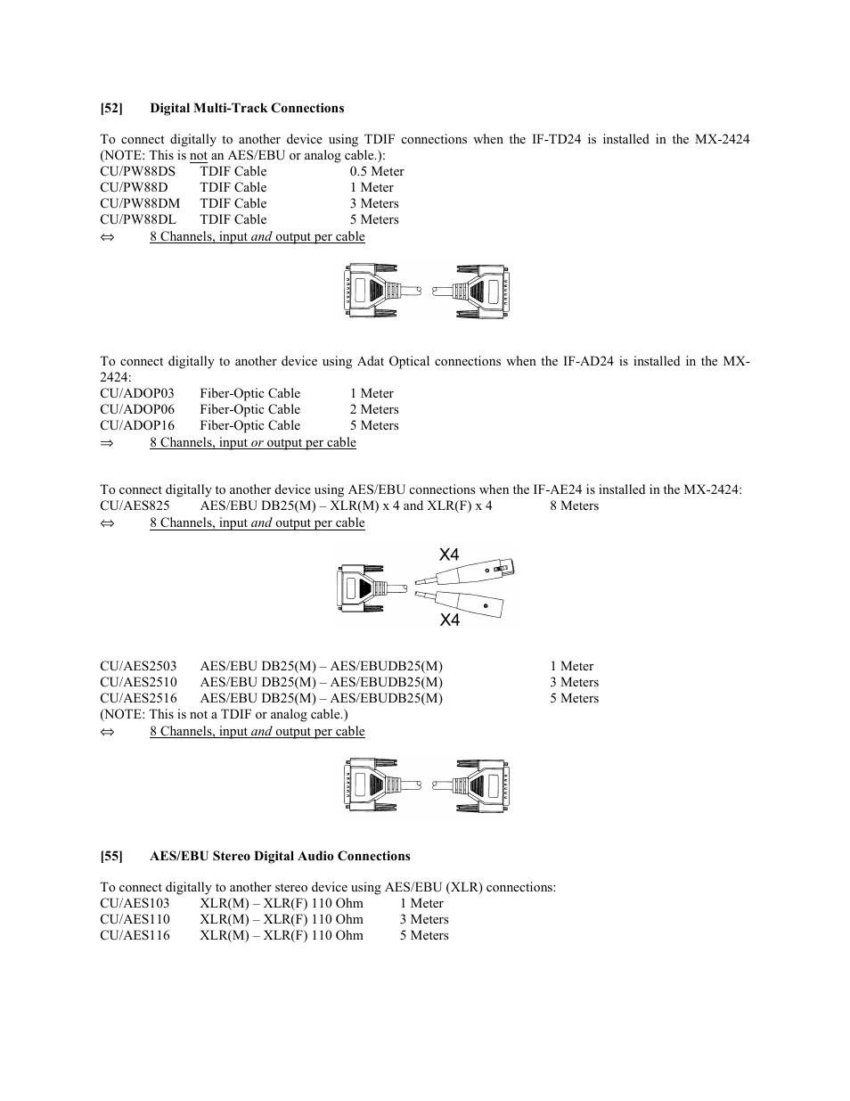 52] digital multi-track connections, 55] aes/ebu stereo digital audio connections | Teac MX-2424 Installation v1.01 User Manual | Page 3 / 5