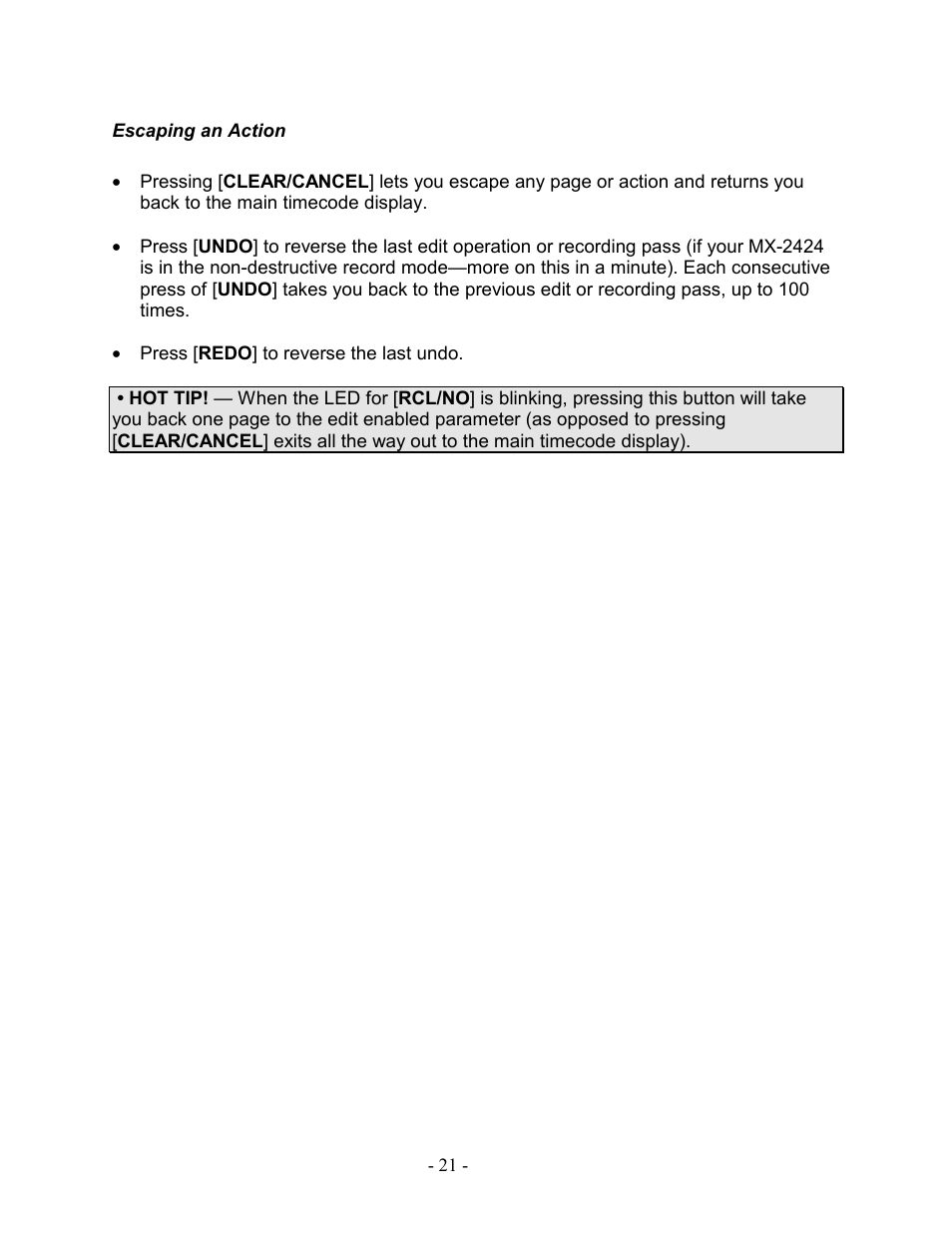 Escaping an action | Teac MX-2424 Tutorial User Manual | Page 21 / 52