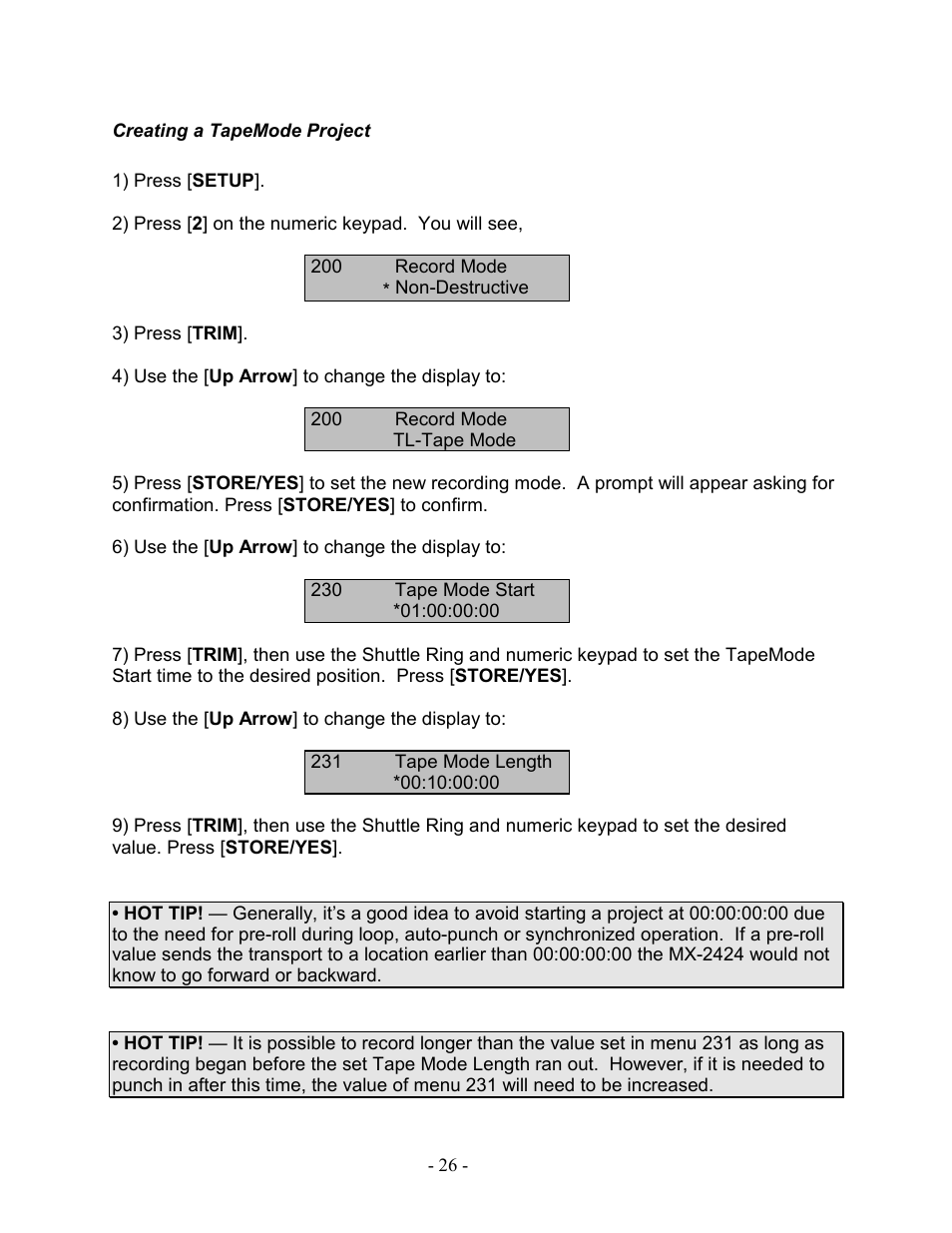 Creating a tapemode project | Teac MX-2424 Tutorial User Manual | Page 26 / 52