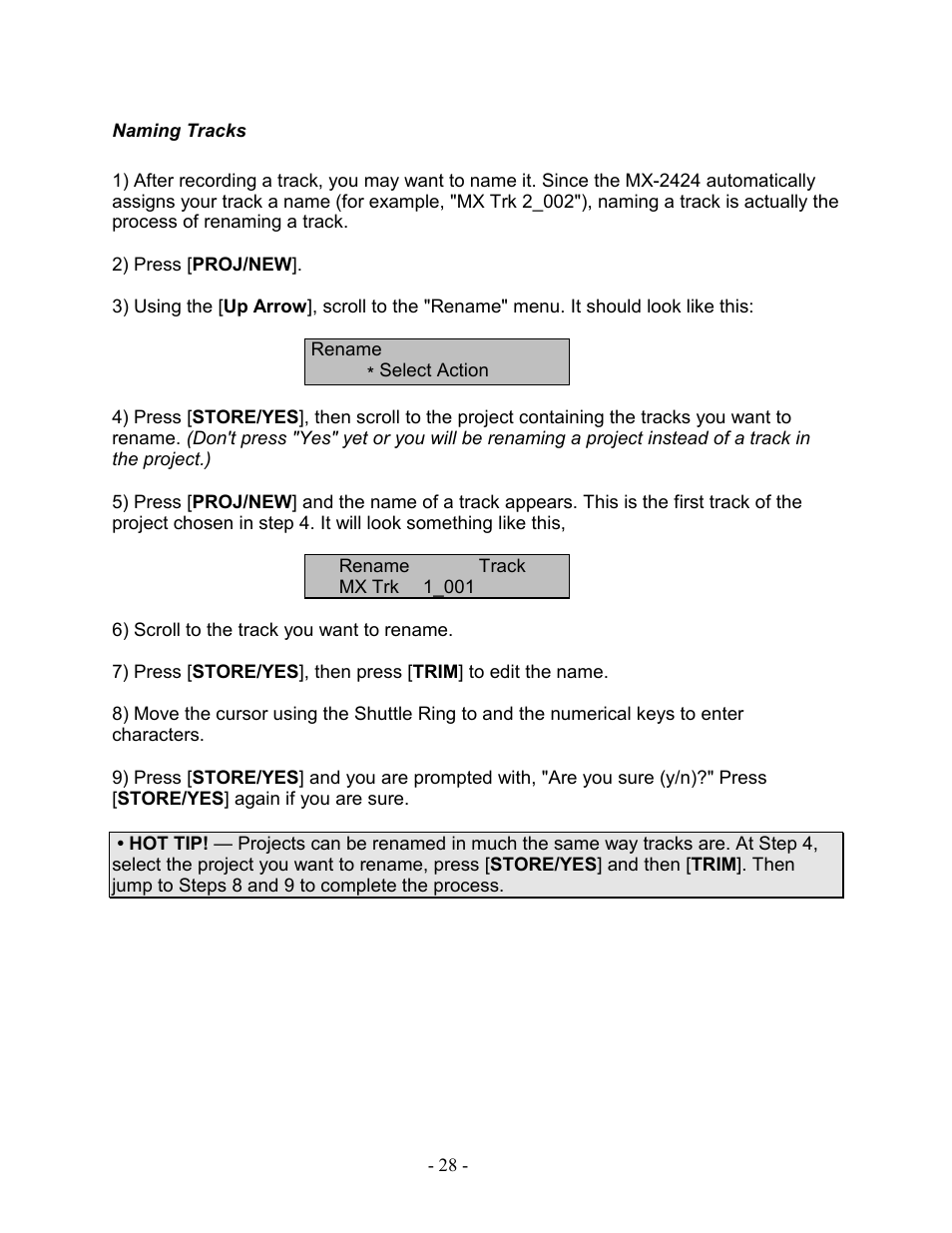 Naming tracks | Teac MX-2424 Tutorial User Manual | Page 28 / 52