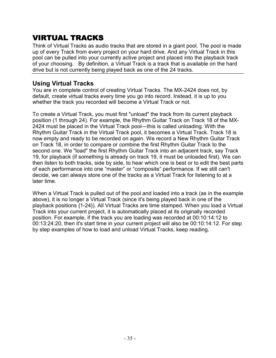 Virtual tracks, Using virtual tracks | Teac MX-2424 Tutorial User Manual | Page 35 / 52