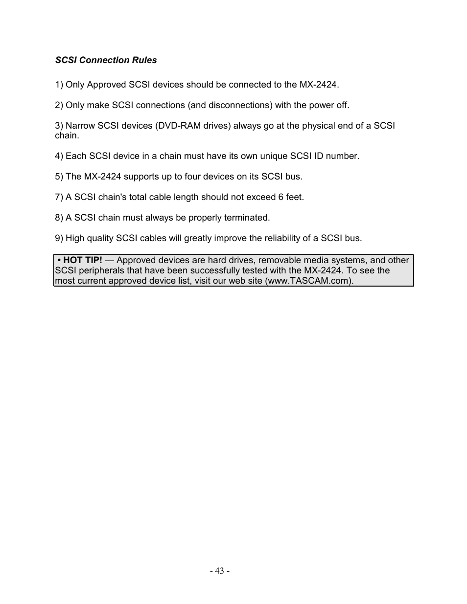 Scsi connection rules | Teac MX-2424 Tutorial User Manual | Page 43 / 52