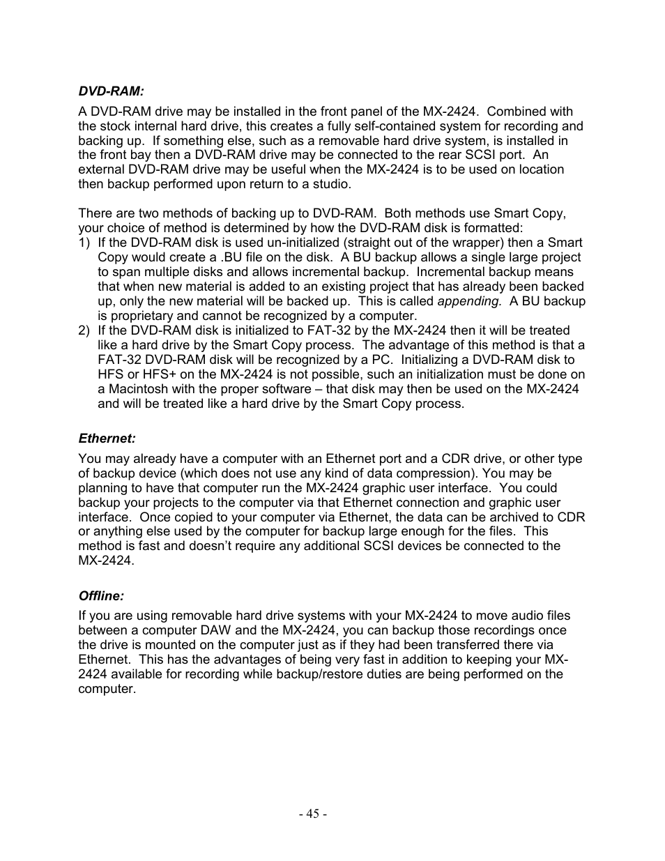 Dvd-ram, Ethernet, Offline | Dvd-ram: ethernet: offline | Teac MX-2424 Tutorial User Manual | Page 45 / 52