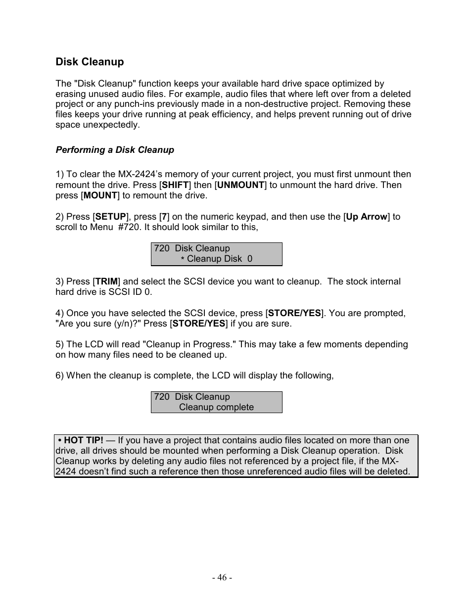 Disk cleanup, Performing a disk cleanup | Teac MX-2424 Tutorial User Manual | Page 46 / 52