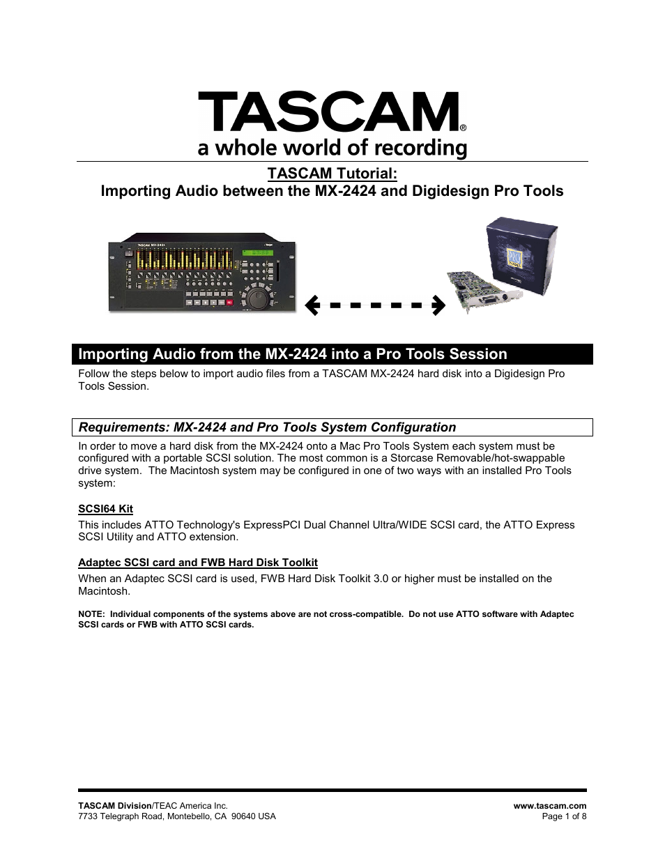 Teac MX-2424 Digidesign Pro Tools User Manual | 8 pages