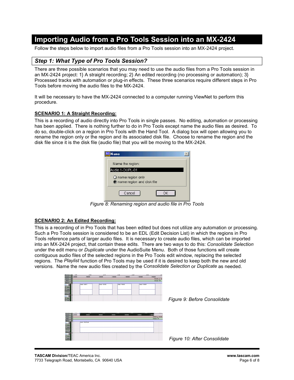 Step 1: what type of pro tools session, Scenario 1: a straight recording, Scenario 2: an edited recording | Teac MX-2424 Digidesign Pro Tools User Manual | Page 6 / 8