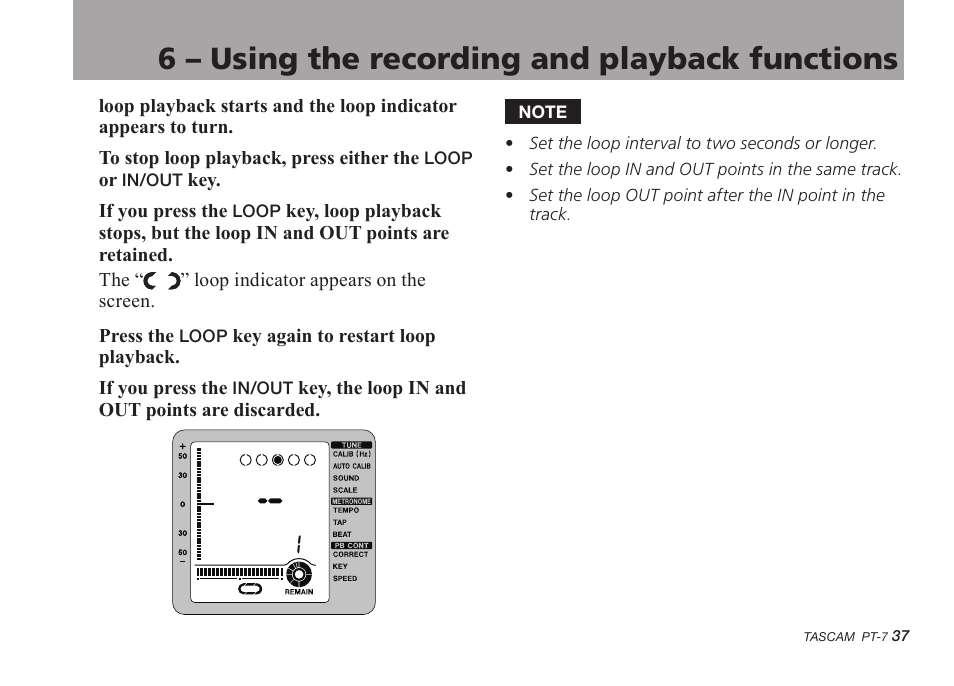 6 – using the recording and playback functions | Teac PT-7 User Manual | Page 37 / 44