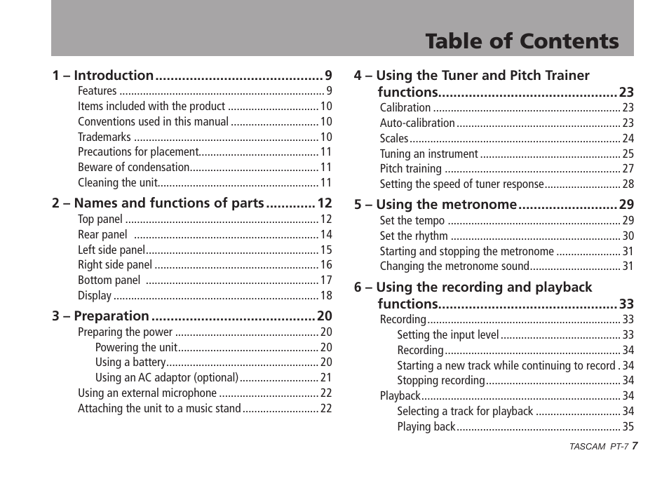 Teac PT-7 User Manual | Page 7 / 44