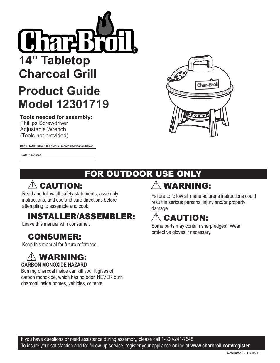 Char-Broil 14" TABLETOP 12301719 User Manual | 12 pages