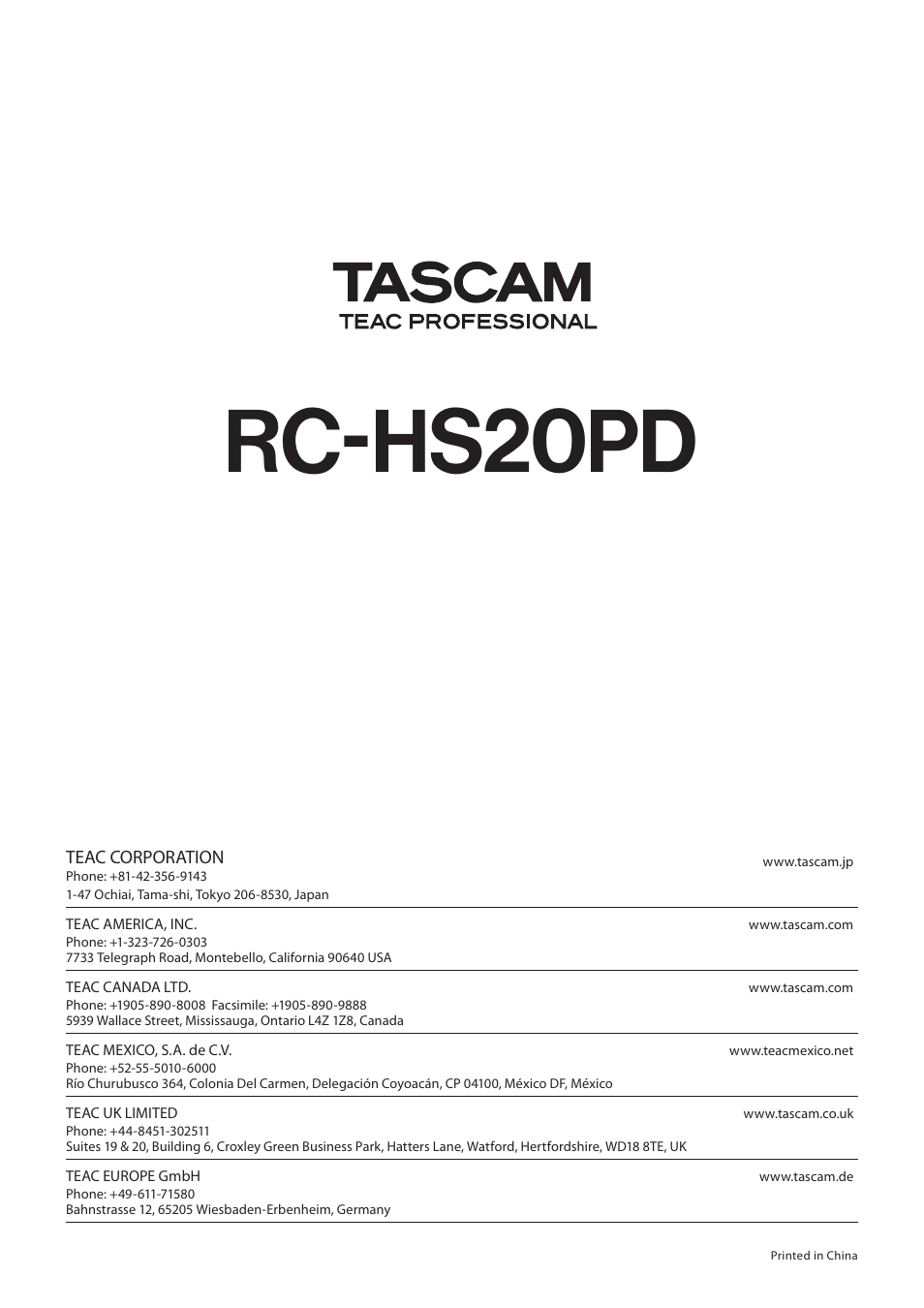 Rc-hs20pd | Teac RC-HS20PD v.B User Manual | Page 12 / 12