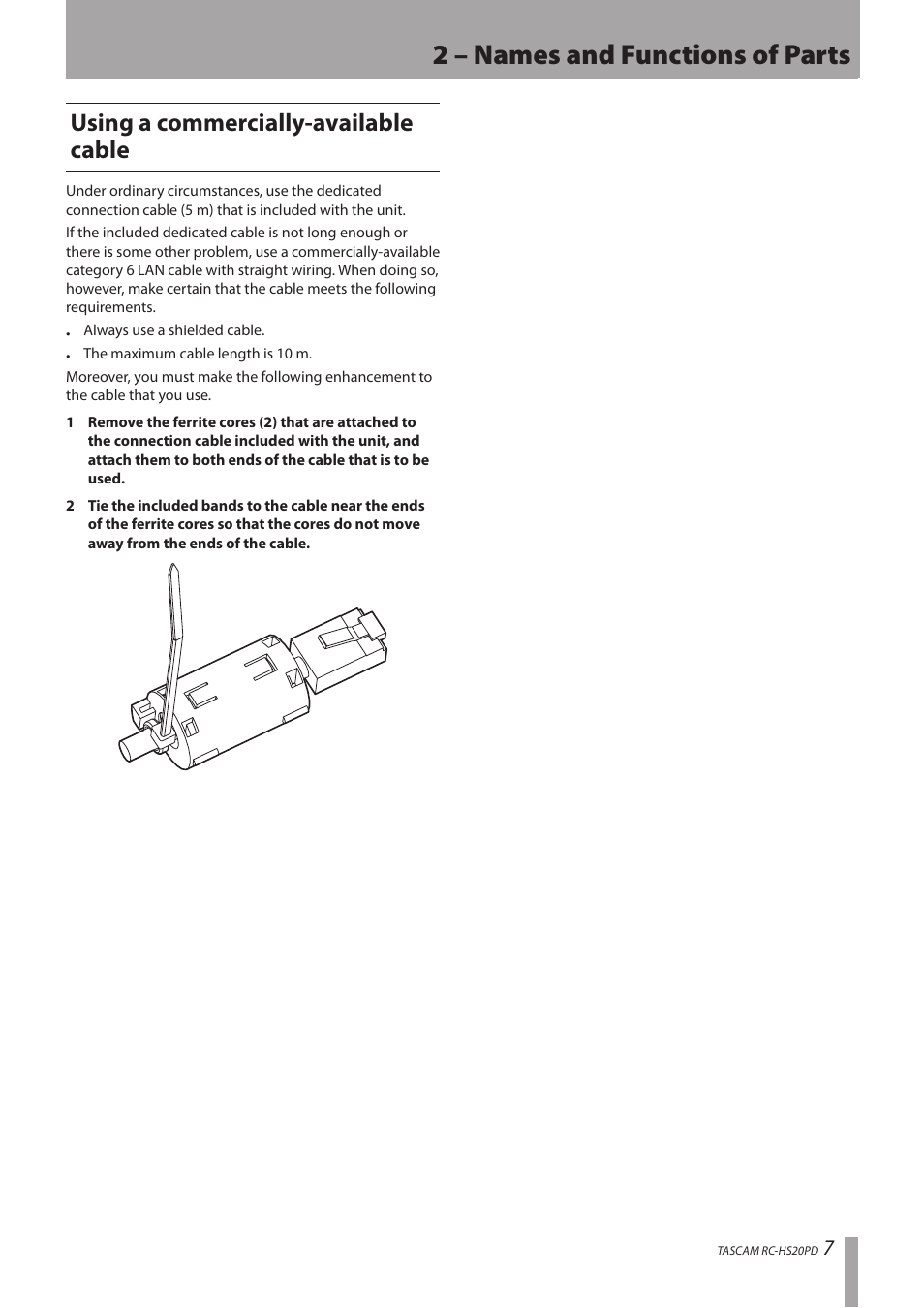 Using a commercially-available cable, 2 – names and functions of parts | Teac RC-HS20PD v.A User Manual | Page 7 / 12