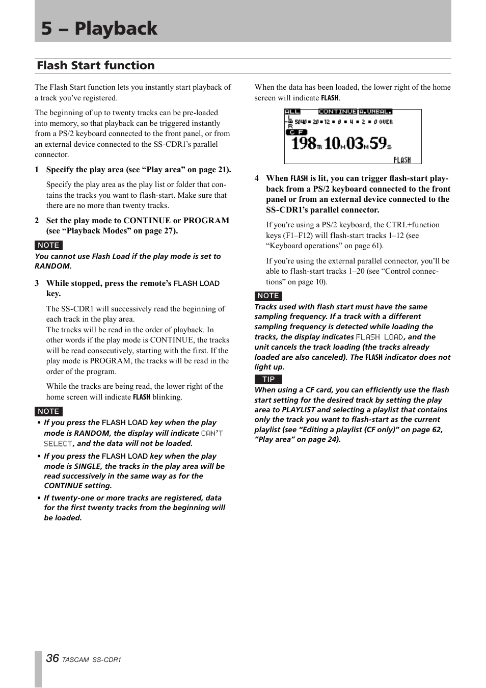 Flash start function, 5 − playback | Teac SS-CDR1 User Manual | Page 36 / 88