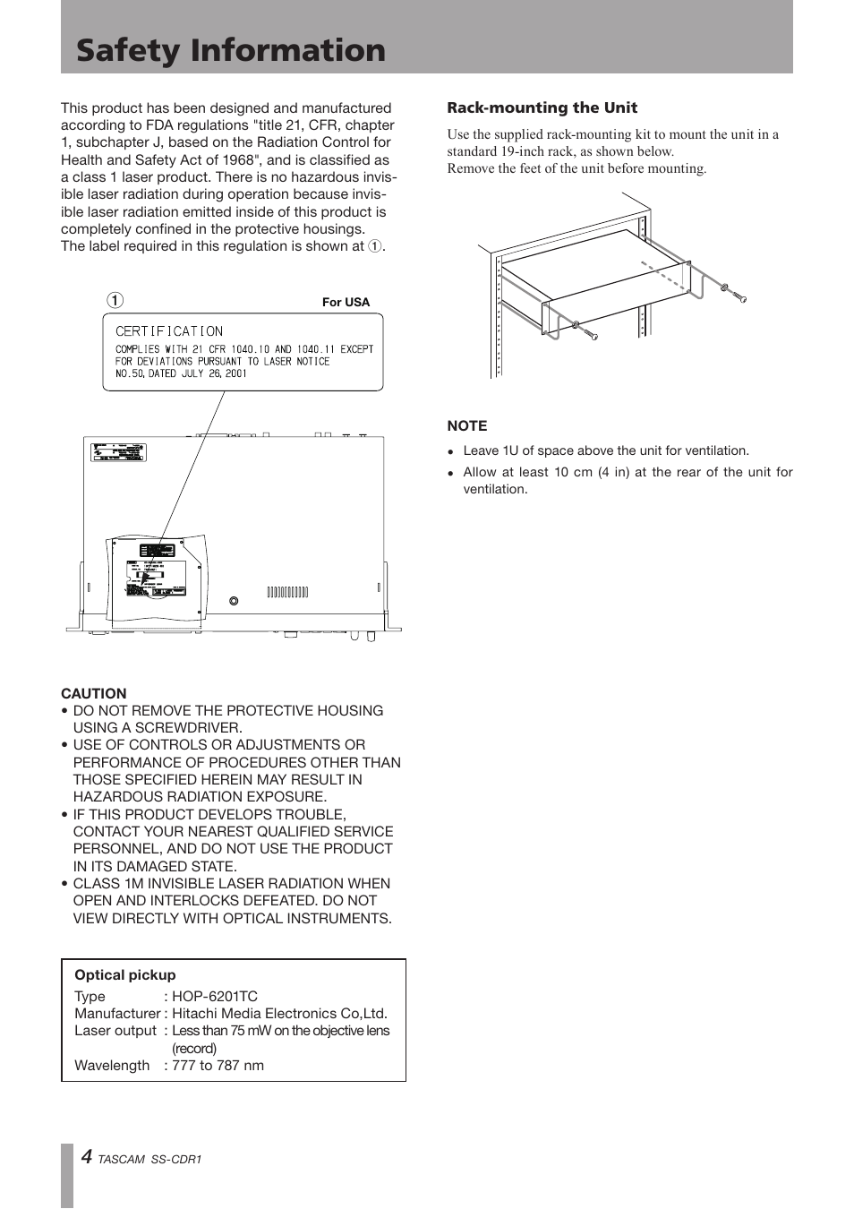 Important safety precautions, Safety information | Teac SS-CDR1 User Manual | Page 4 / 88