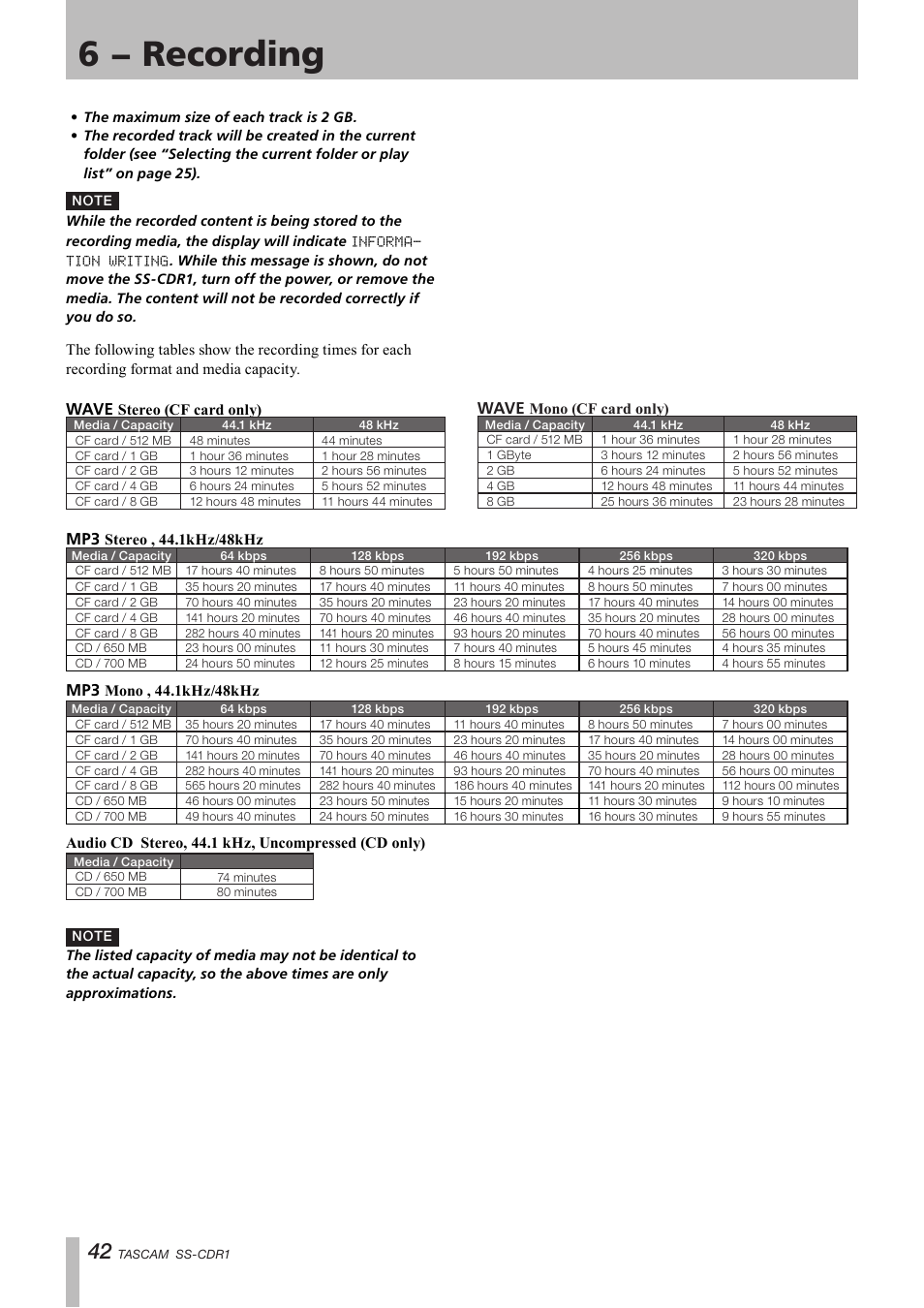 6 − recording, Wave | Teac SS-CDR1 User Manual | Page 42 / 88