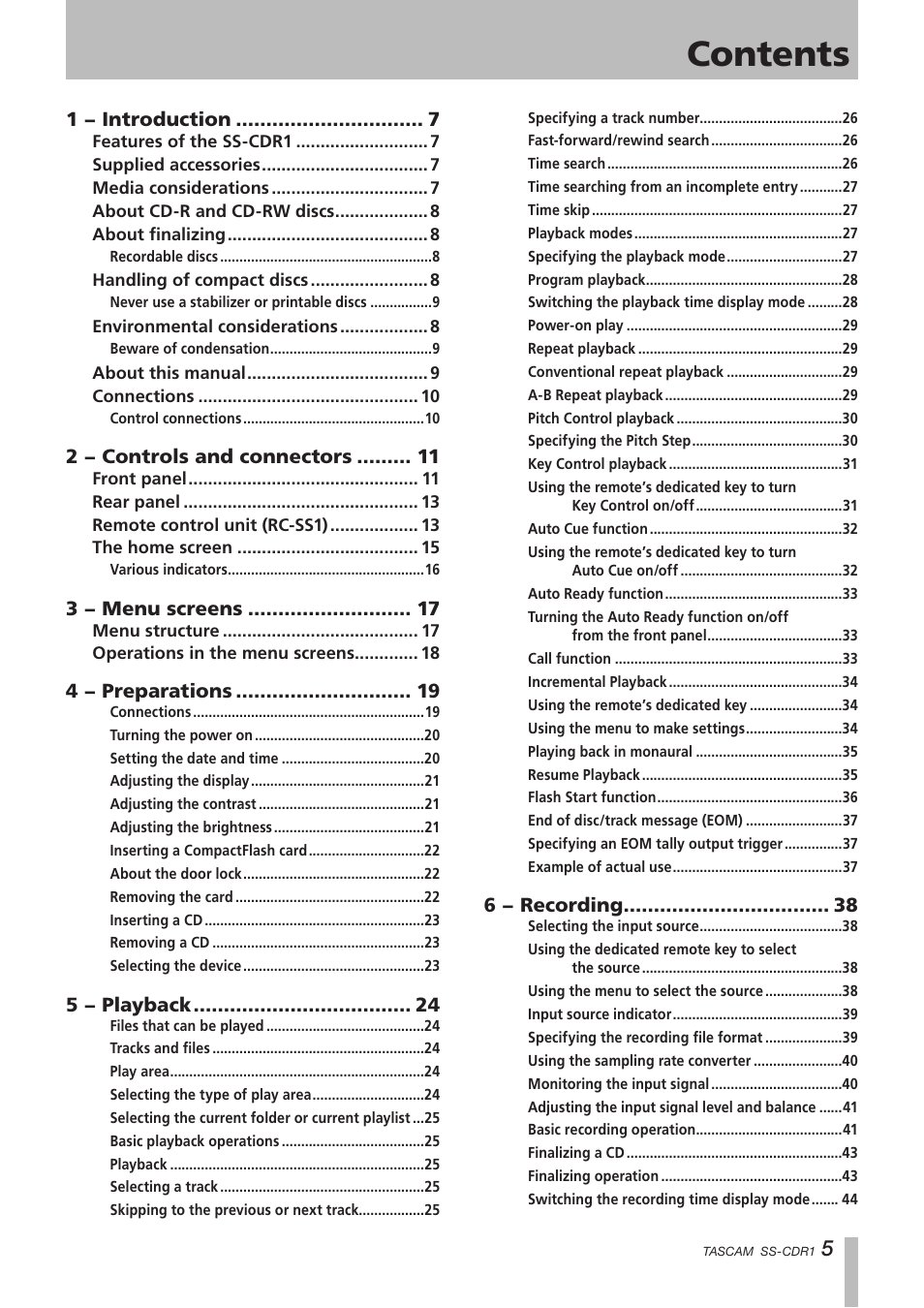 Teac SS-CDR1 User Manual | Page 5 / 88