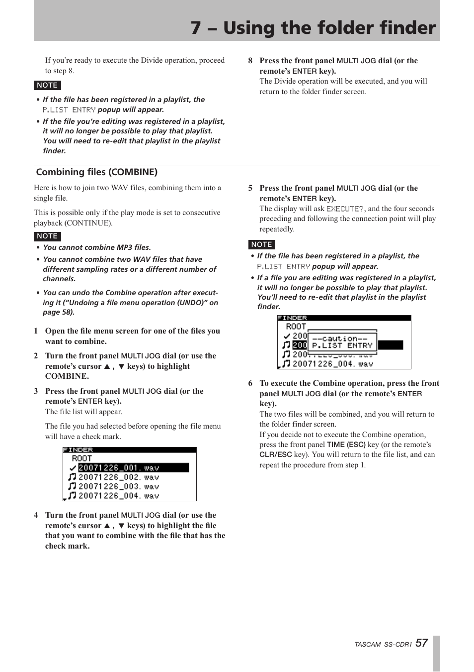 Combining files (combine), 7 − using the folder finder | Teac SS-CDR1 User Manual | Page 57 / 88