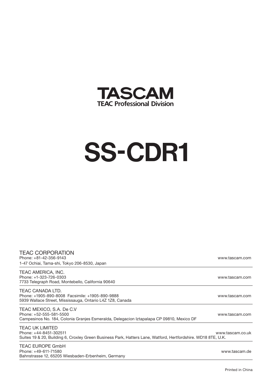 Ss-cdr1 | Teac SS-CDR1 User Manual | Page 88 / 88