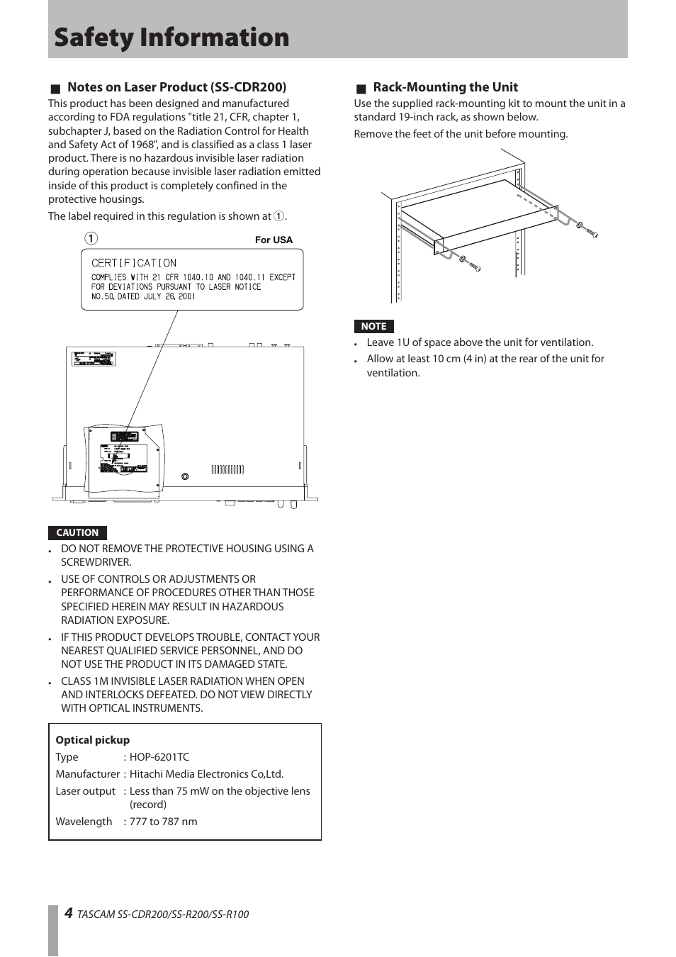 Safety information | Teac SS-CDR200 User Manual | Page 4 / 84