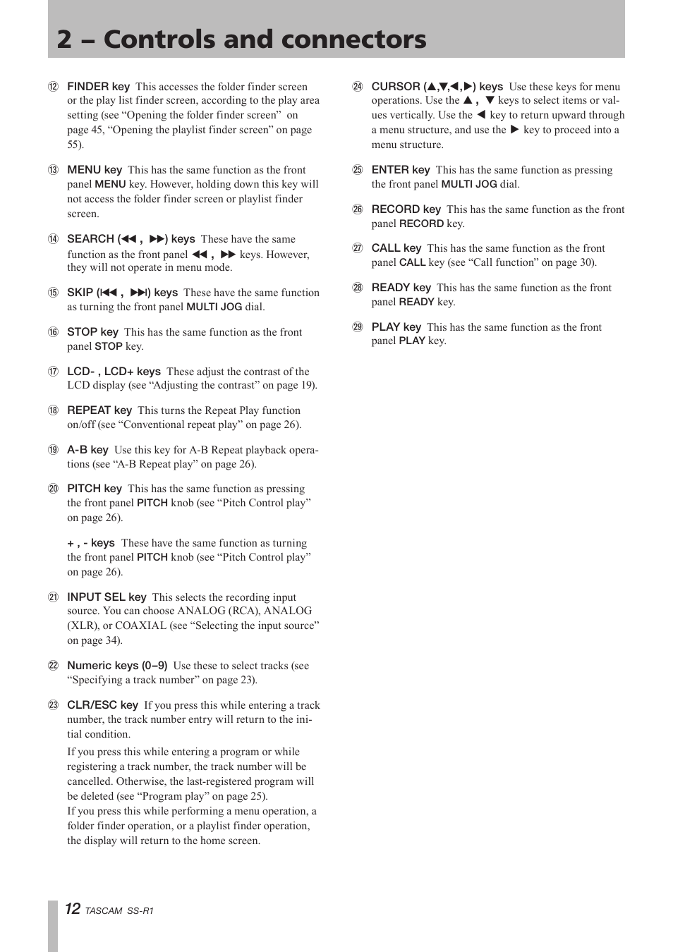 2 − controls and connectors | Teac SS-R05 User Manual | Page 12 / 68