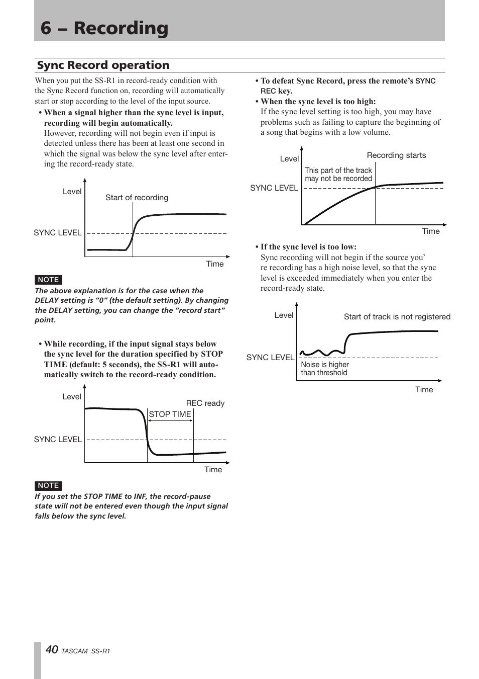 Sync record operation, 6 − recording | Teac SS-R05 User Manual | Page 40 / 68