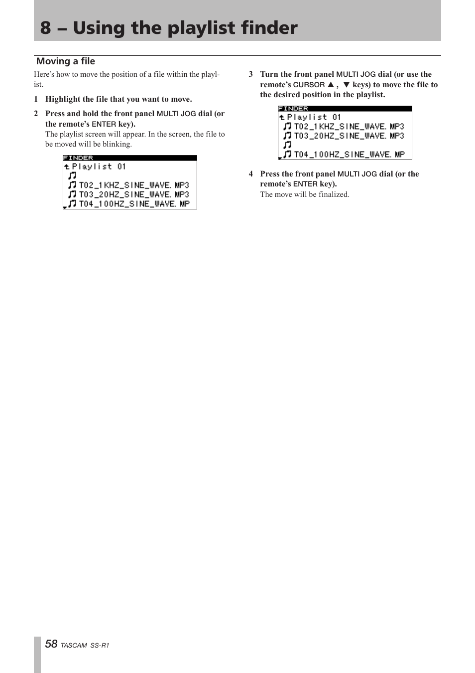 Moving a file, 8 − using the playlist finder | Teac SS-R05 User Manual | Page 58 / 68