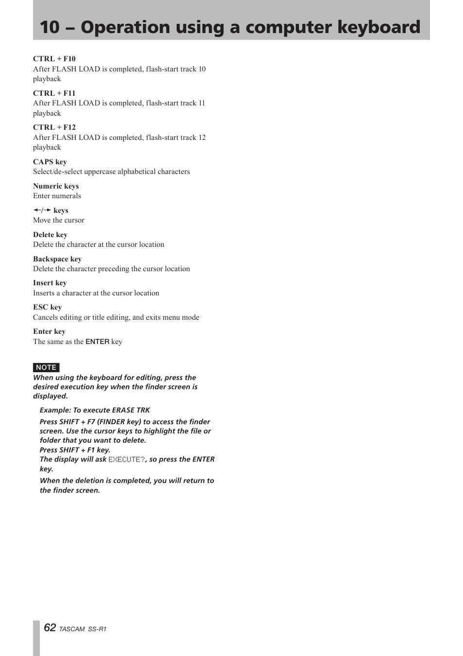 10 − operation using a computer keyboard | Teac SS-R05 User Manual | Page 62 / 68