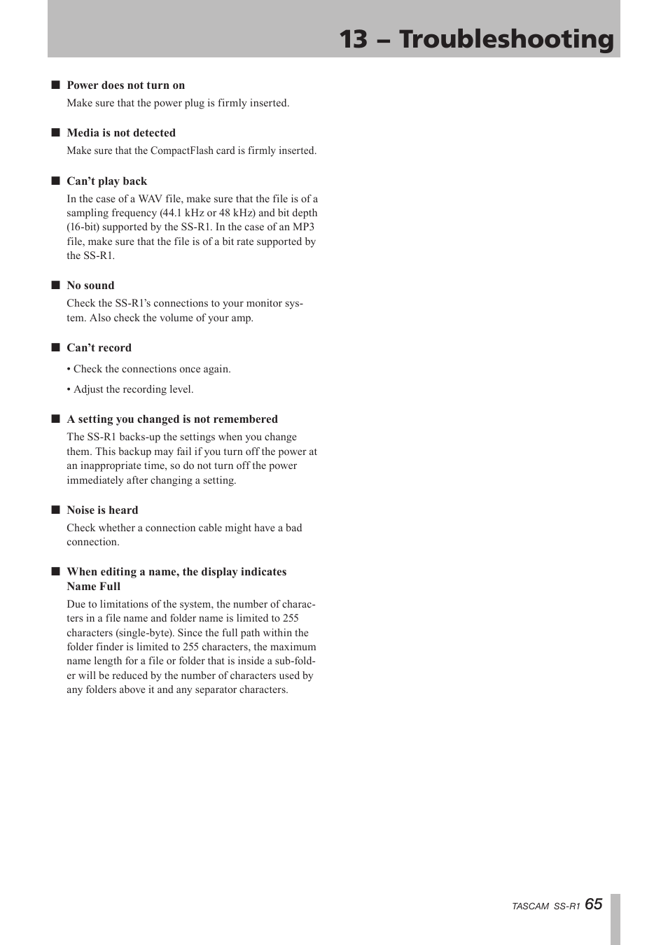 13 − troubleshooting | Teac SS-R05 User Manual | Page 65 / 68