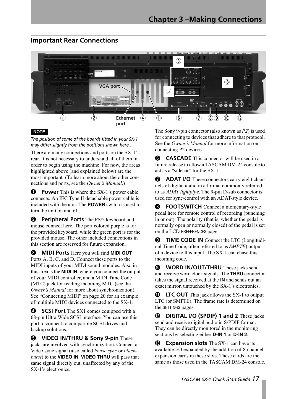 Important rear connections, Chapter 3 –making connections, 17 important rear connections | Teac SX-1 Quick Start Guide User Manual | Page 17 / 38