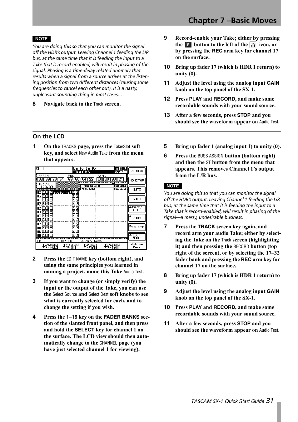 On the lcd, Chapter 7 –basic moves | Teac SX-1 Quick Start Guide User Manual | Page 31 / 38