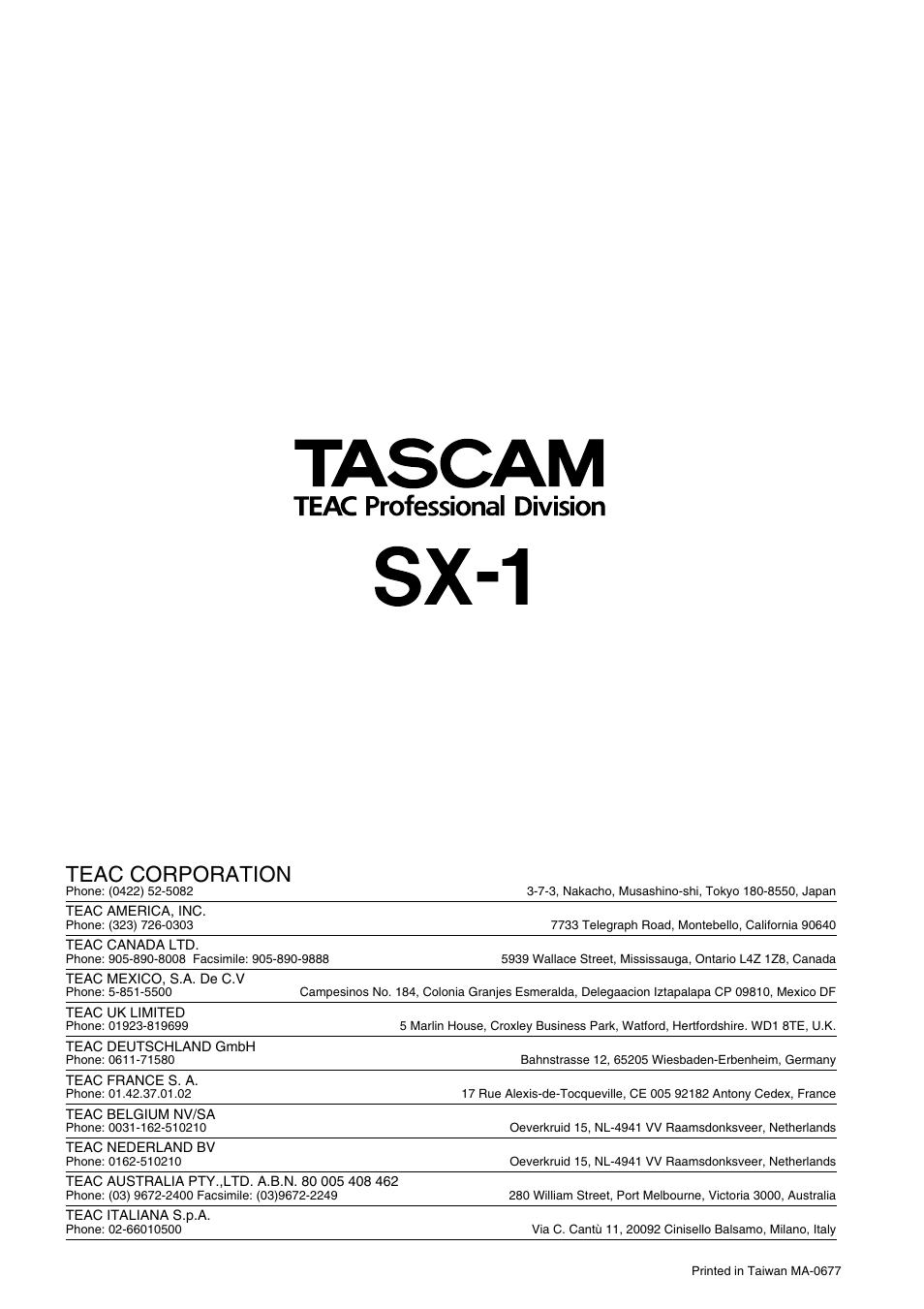 Teac corporation | Teac SX-1 Quick Start Guide User Manual | Page 38 / 38