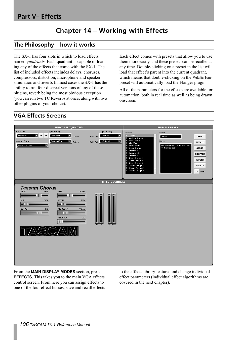 Part v– effects, Chapter 14 – working with effects, The philosophy – how it works | Vga effects screens, Part v– effects chapter 14 – working with effects | Teac SX-1 Reference Manual User Manual | Page 106 / 213