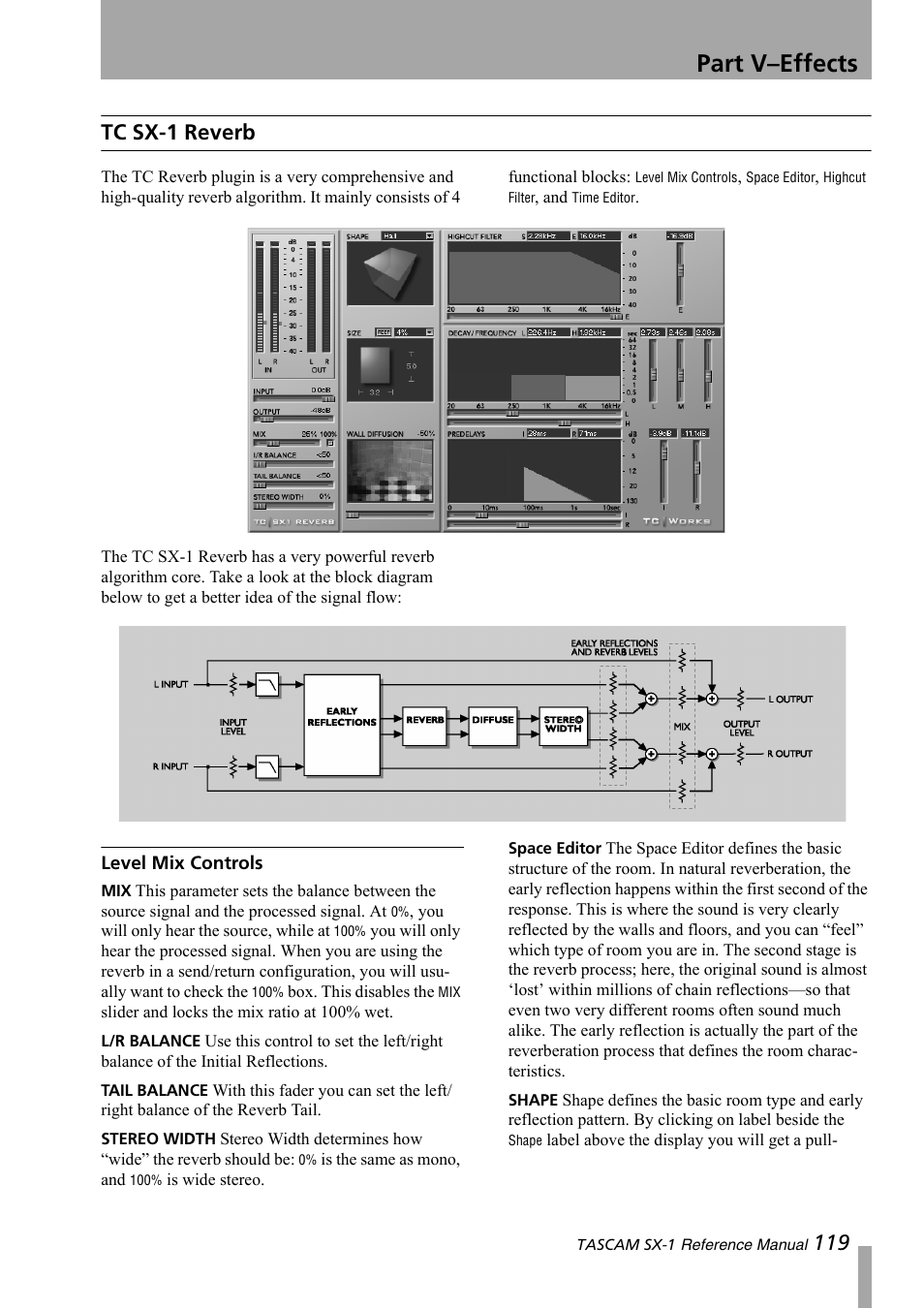 Tc sx-1 reverb, Part v–effects, 119 tc sx-1 reverb | Teac SX-1 Reference Manual User Manual | Page 119 / 213