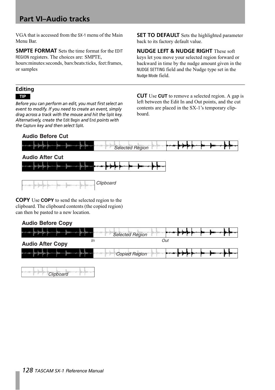 Editing, Part vi–audio tracks | Teac SX-1 Reference Manual User Manual | Page 128 / 213