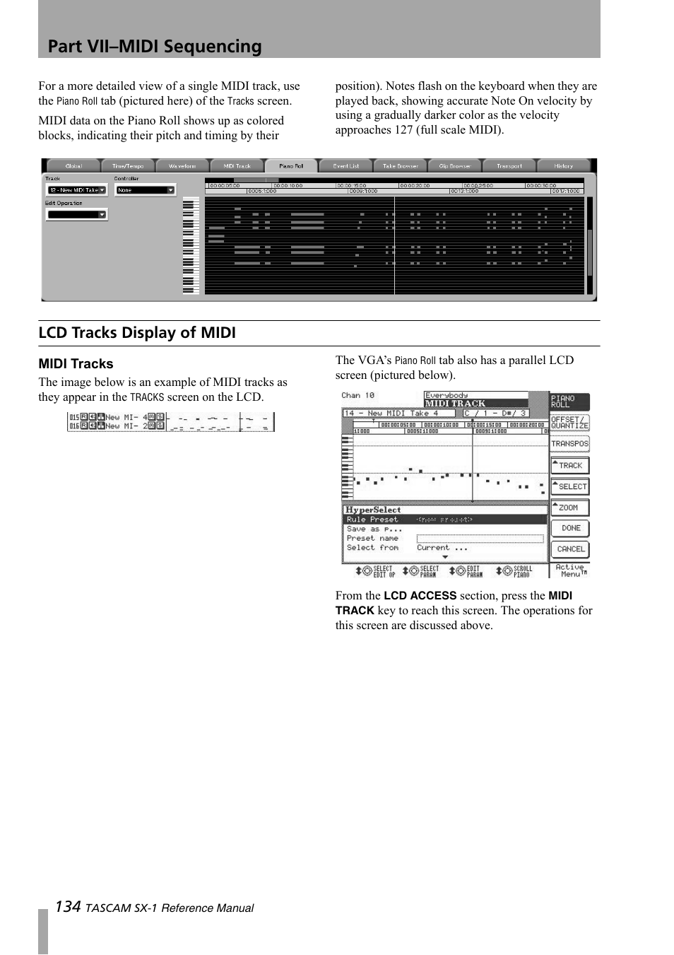 Lcd tracks display of midi, Part vii–midi sequencing | Teac SX-1 Reference Manual User Manual | Page 134 / 213