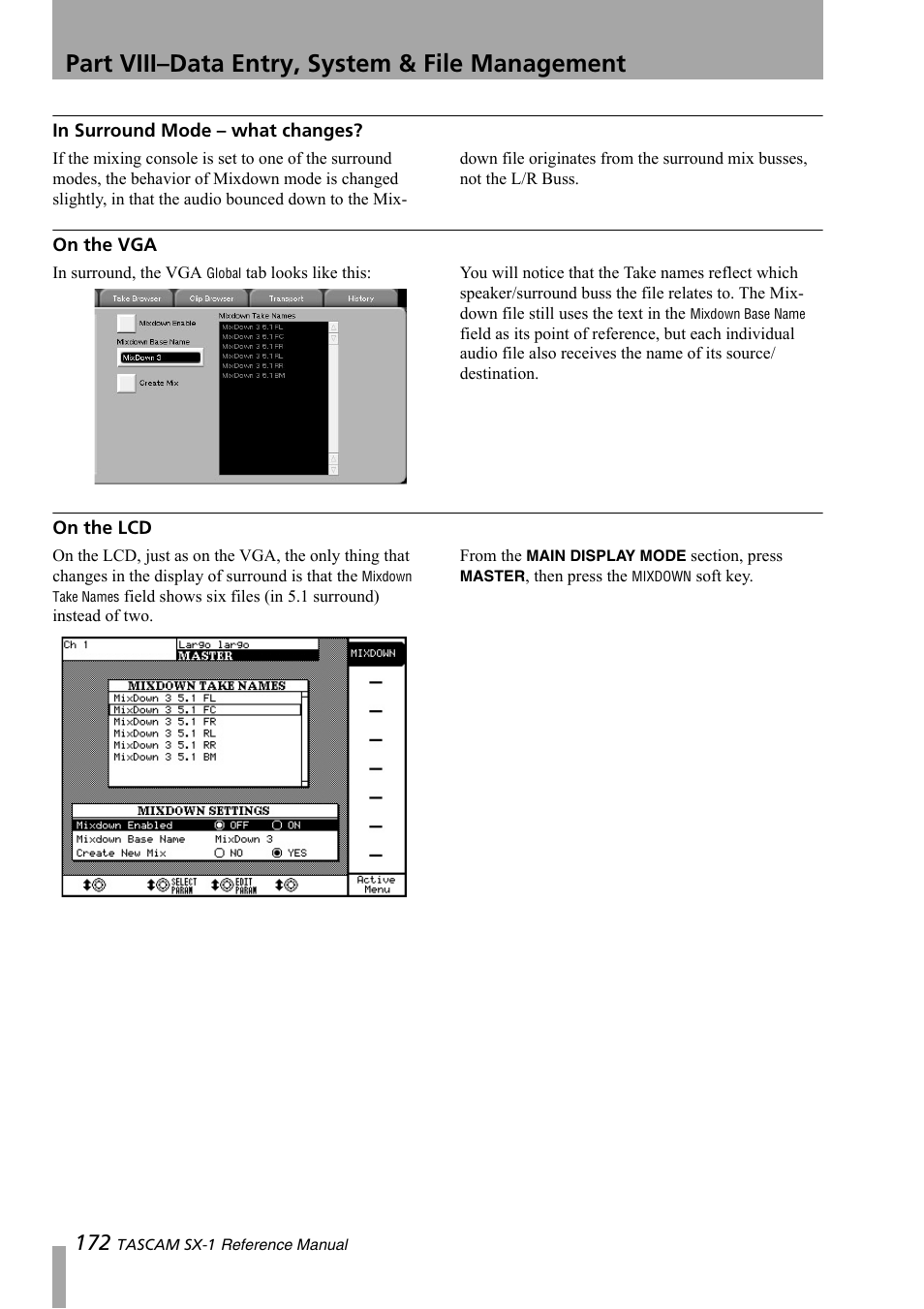 In surround mode – what changes, On the vga, On the lcd | Part viii–data entry, system & file management | Teac SX-1 Reference Manual User Manual | Page 172 / 213