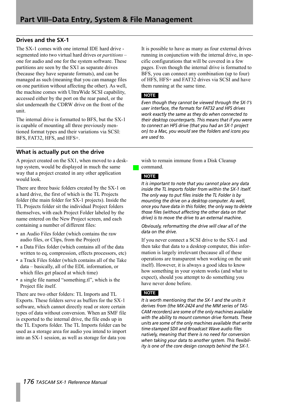 Drives and the sx-1, What is actually put on the drive, Part viii–data entry, system & file management | Teac SX-1 Reference Manual User Manual | Page 176 / 213