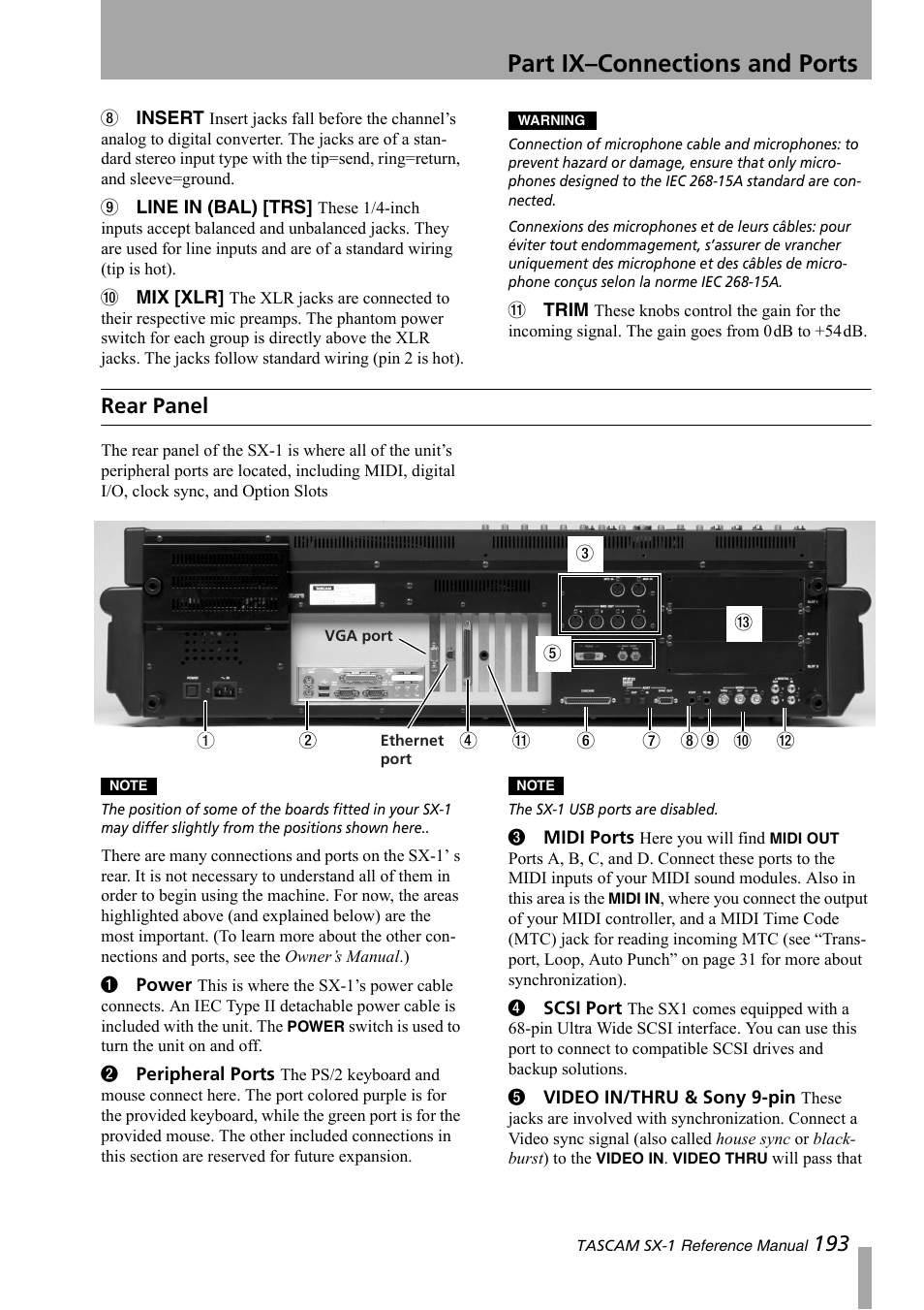 Rear panel, Part ix–connections and ports | Teac SX-1 Reference Manual User Manual | Page 193 / 213