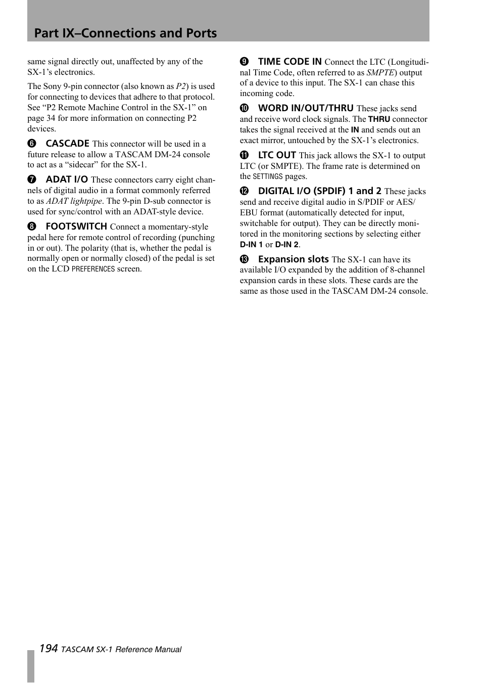 Part ix–connections and ports | Teac SX-1 Reference Manual User Manual | Page 194 / 213