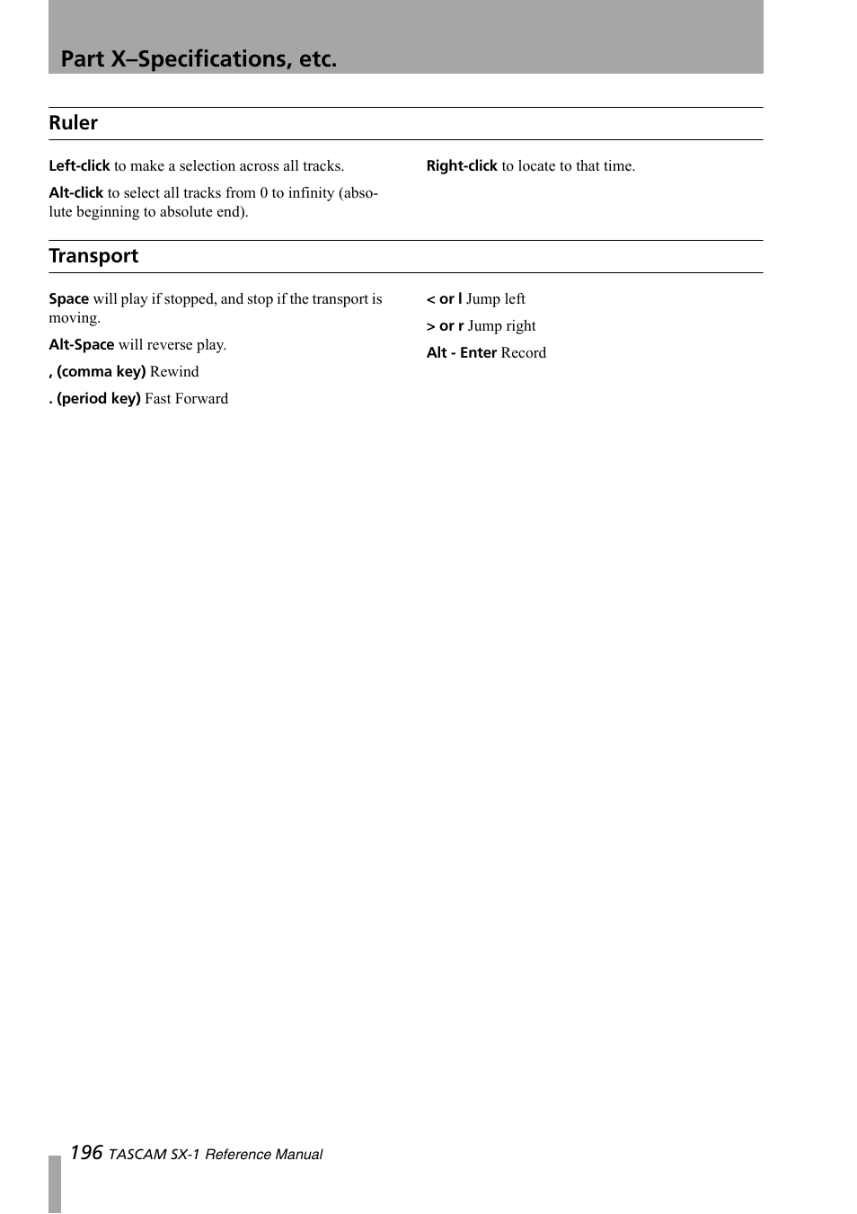 Ruler, Transport, Part x–specifications, etc | Teac SX-1 Reference Manual User Manual | Page 196 / 213